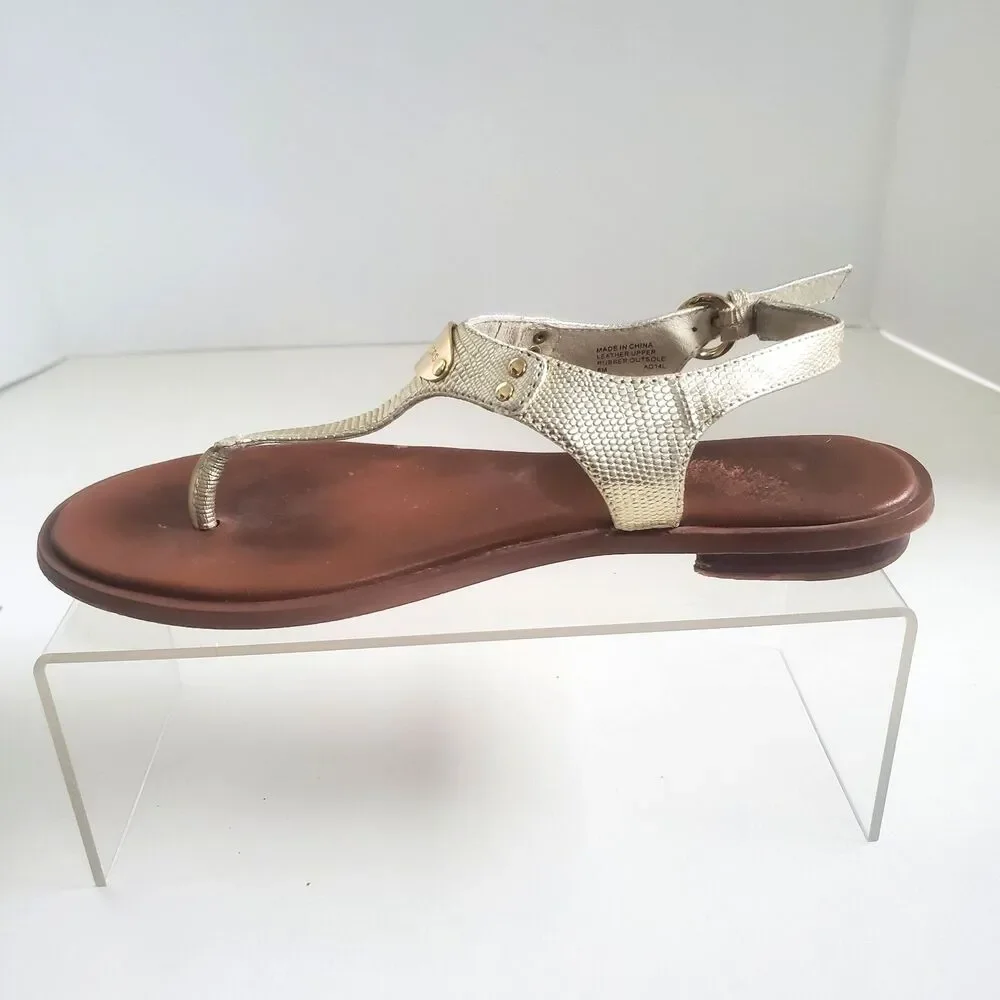 Michael Kors MK Plate Women's Thong Sandals Size 8M Gold Leather Ankle Strap